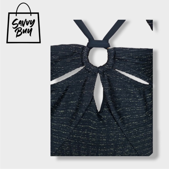 NWOT TAGS TIME AND TRUE BLACK SHINEY GOLD ONE PIECE SWIMSUIT IN SIZE SMALL 4-6 - Picture 4 of 6